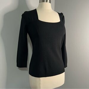 Joseph A. XL Black Pullover Knit Sweater Square Neckline 3/4 Length Sleeves